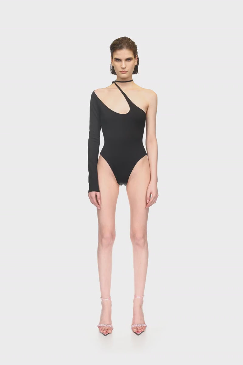 ASYMM CHEST CUTOUT JERSEY BODYSUIT