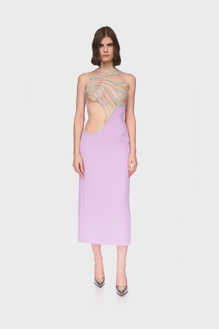 CRYSTAL WAVE SLEEVELESS MIDI DRESS
