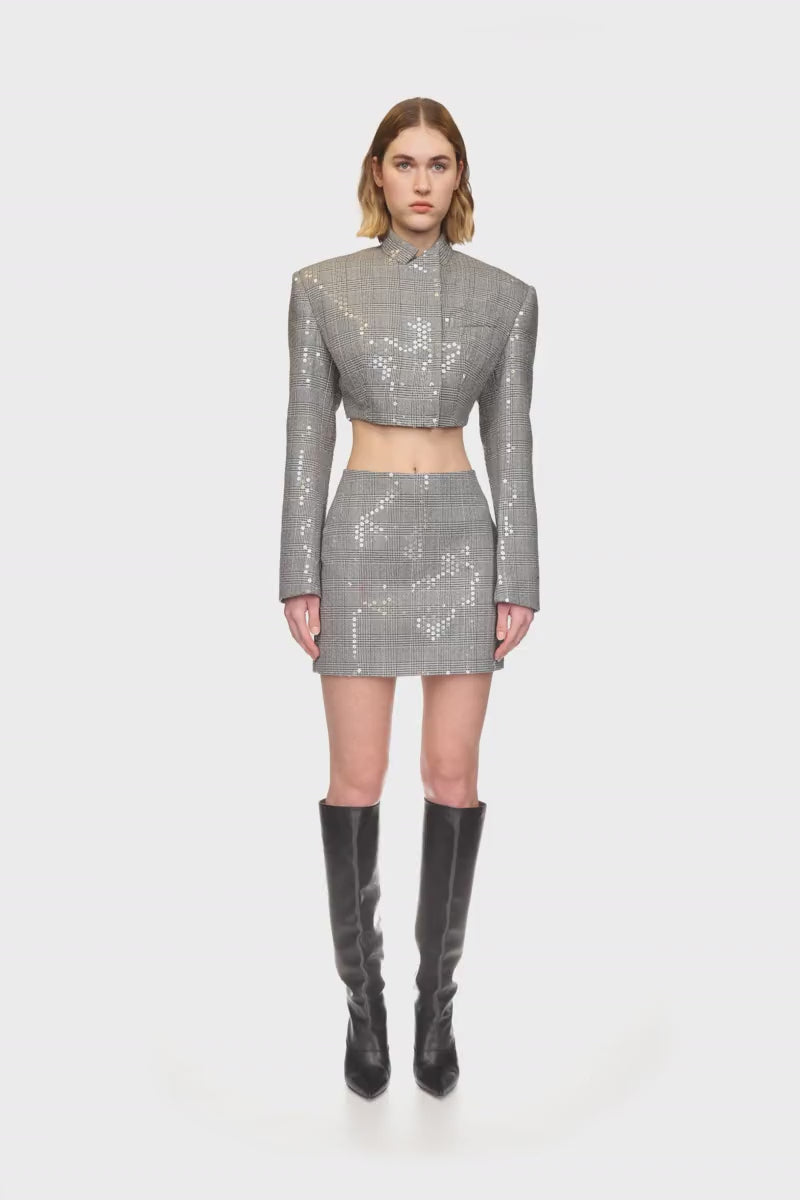 CHECKED SEQUINED MINI SKIRT