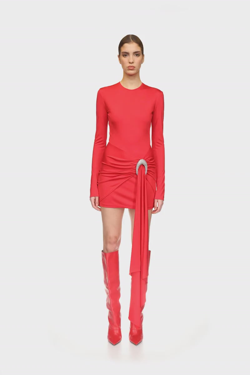 CRYSTAL OVAL AND DRAPE MINI DRESS