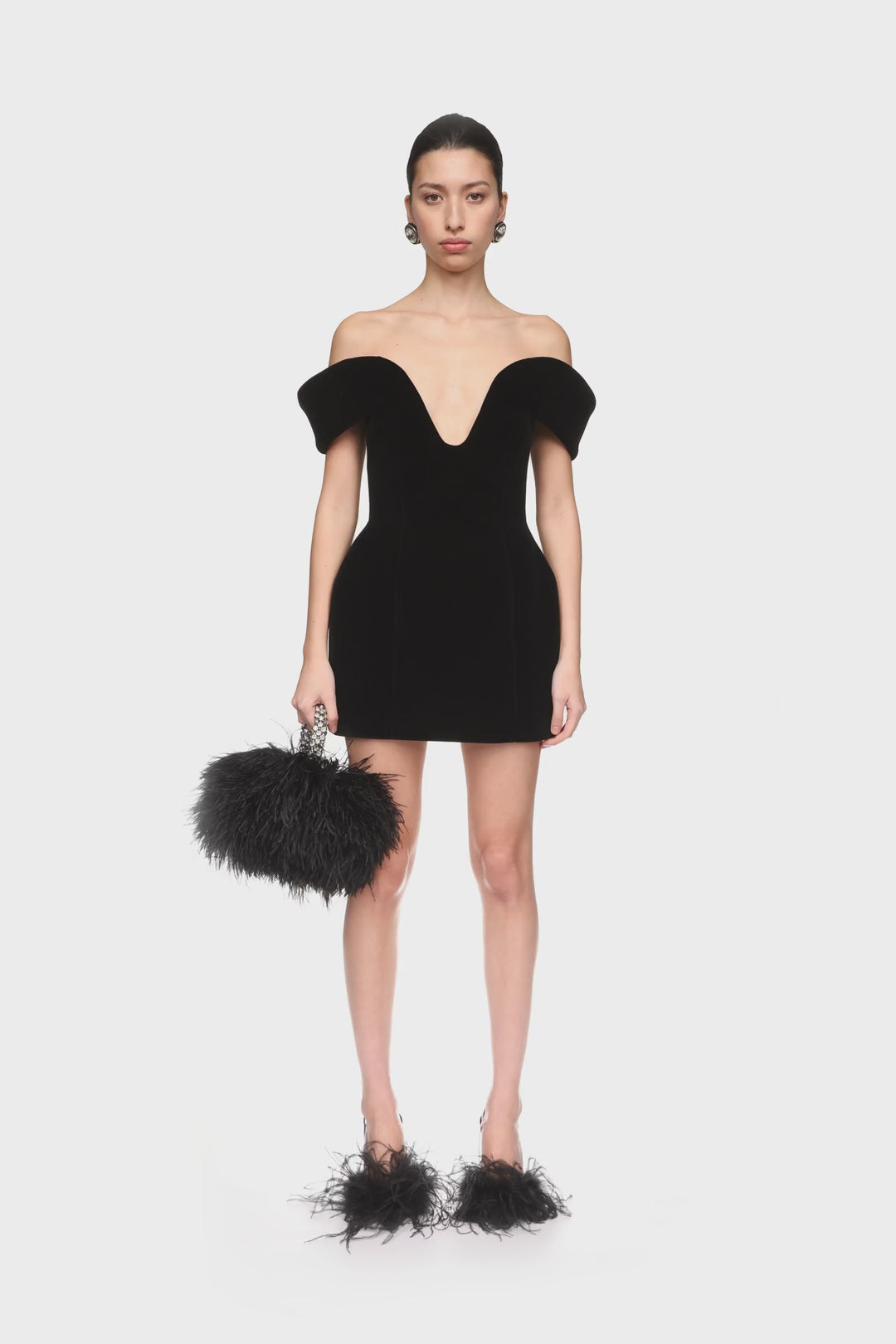 OFF THE SHOULDER VELVET MINI DRESS