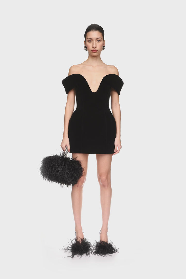 OFF THE SHOULDER VELVET MINI DRESS