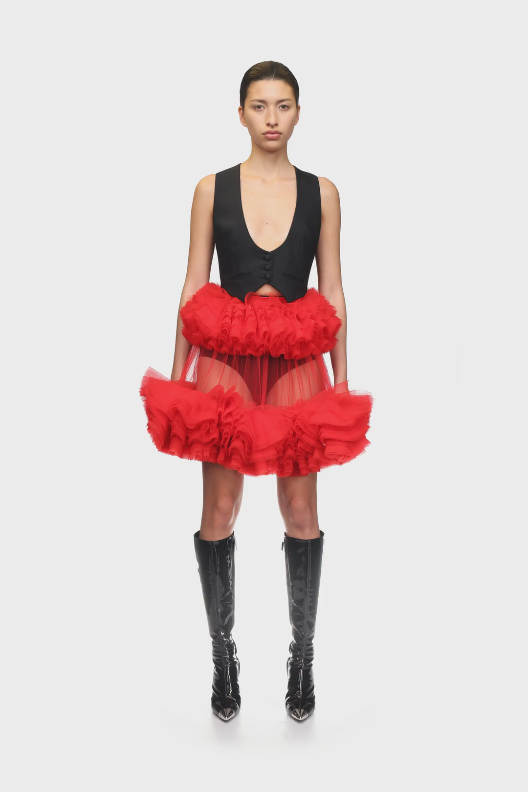 DOUBLE RUFFLE TULLE A-LINE SKIRT