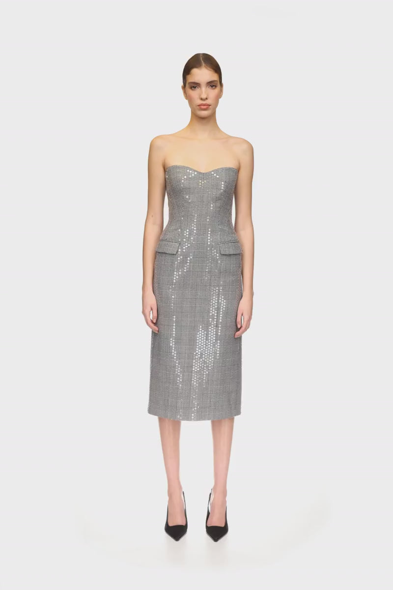 SEQUINED CHECKED MIDI DRESS