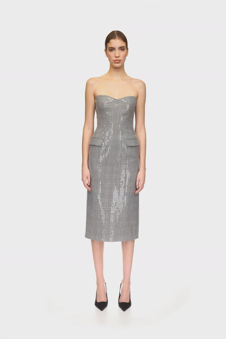 SEQUINED CHECKED MIDI DRESS