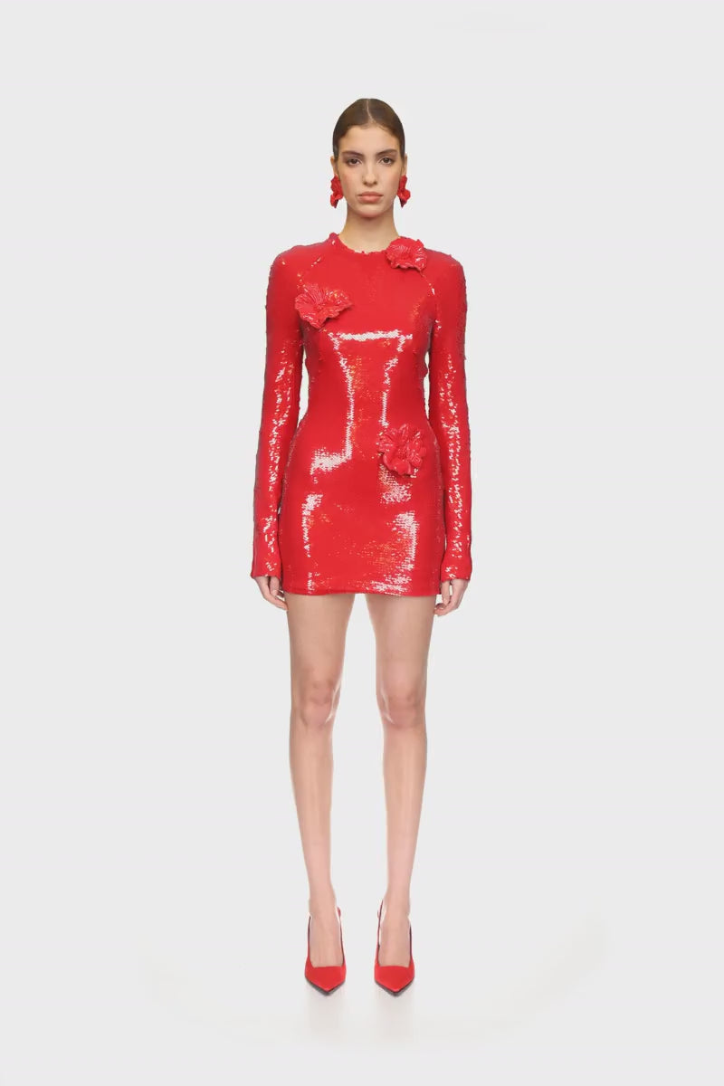 SEQUIN MINI DRESS WITH 3D FLOWERS
