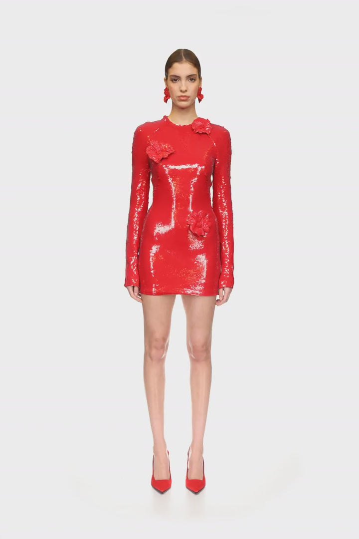 SEQUIN MINI DRESS WITH 3D FLOWERS