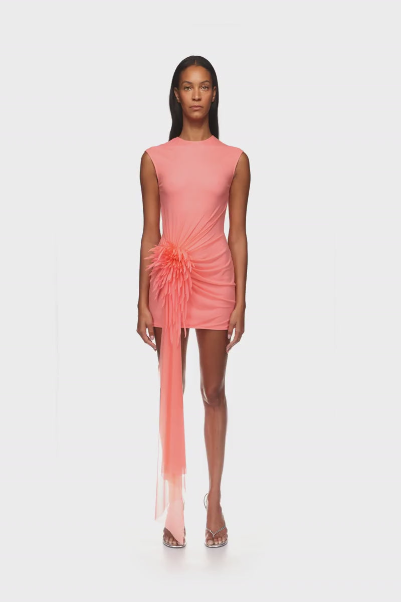 CACTUS DAHLIA AND DRAPE MINI DRESS