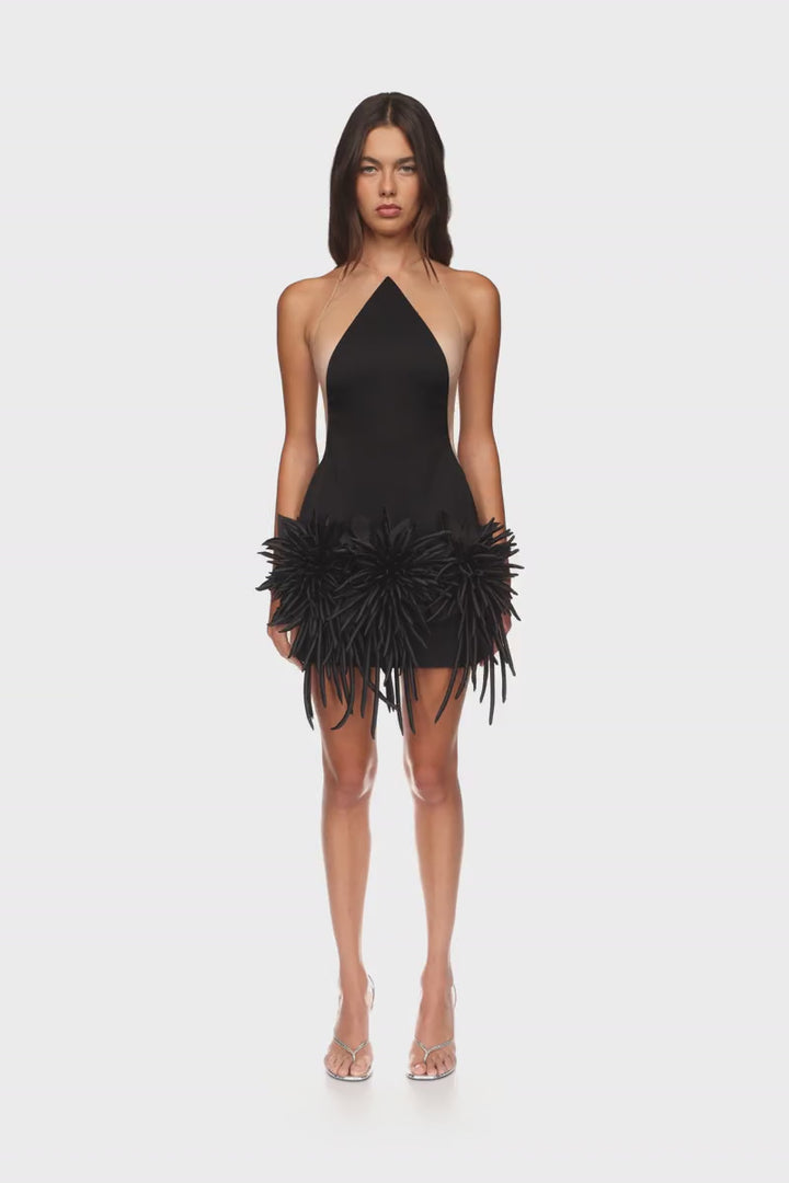 CACTUS DAHLIA DETAIL HALTER MINI DRESS