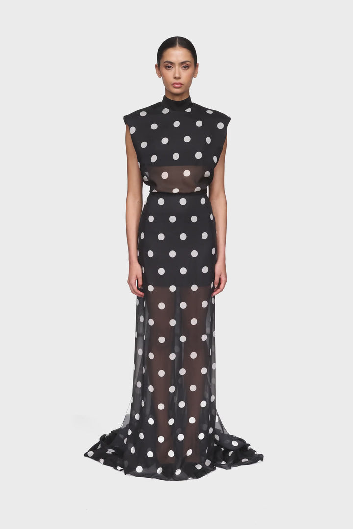 POLKA-DOT PRINTED OPEN BACK GOWN