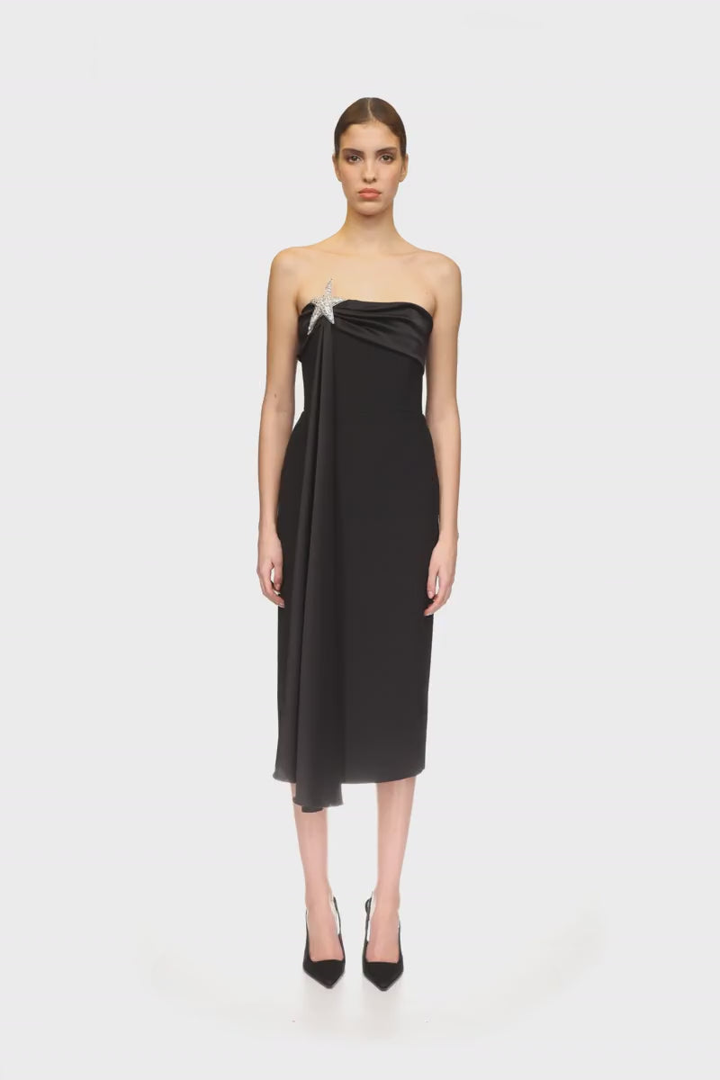 DRAPE OVERLAY AND STAR MIDI DRESS