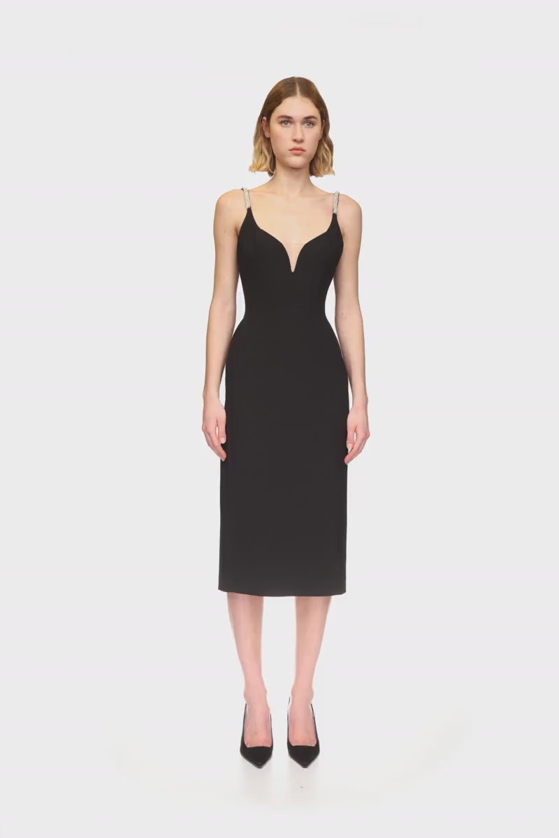 CRYSTAL STRAP DETAIL MIDI DRESS