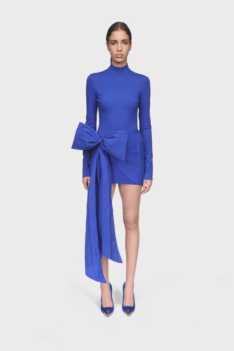 LONG SLEEVE MINI DRESS WITH OVERSIZED BOW