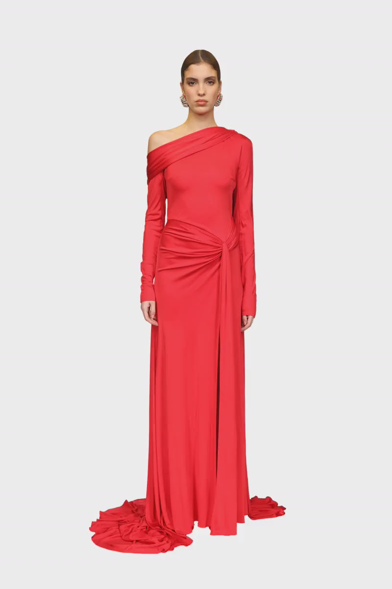 DRAPE WAIST AND ONE SHOULDER GOWN
