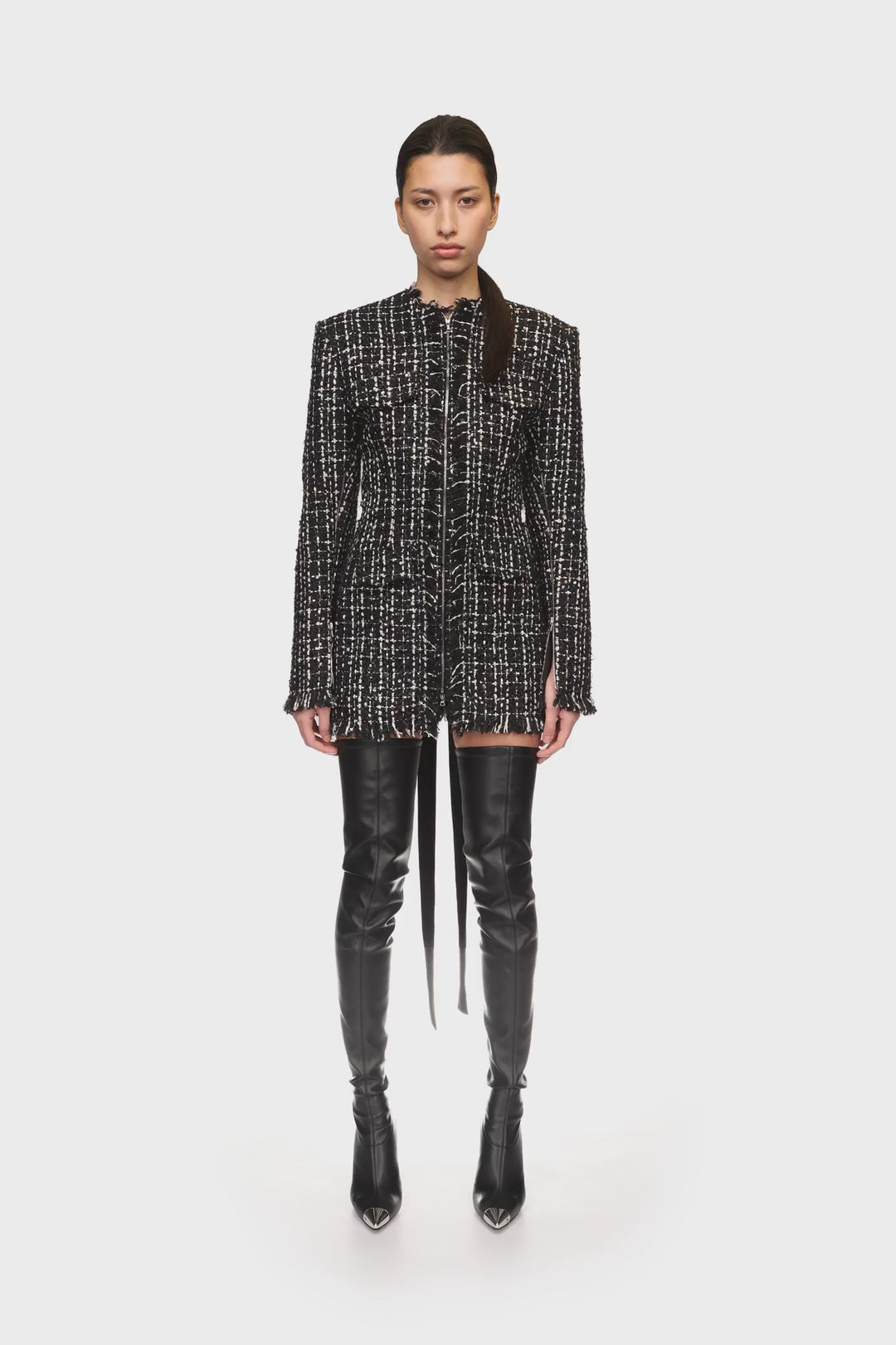 TWEED AND SATIN BOW MINI DRESS