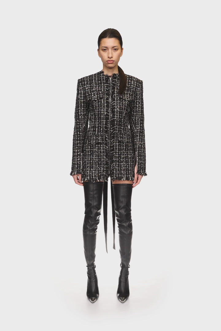 TWEED AND SATIN BOW MINI DRESS