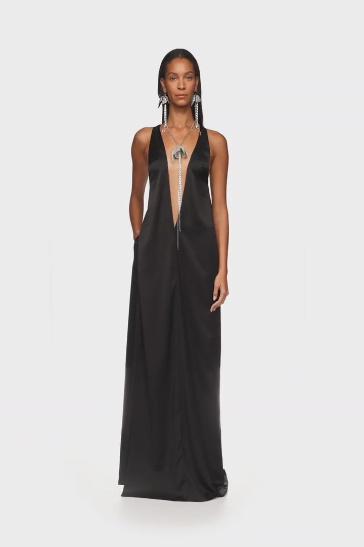 SATIN V NECK MAXI TUNIC