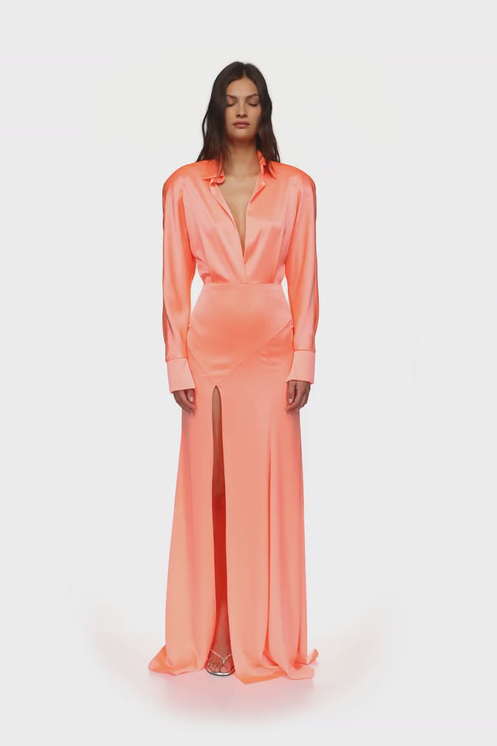 OPEN LEG SATIN SHIRT GOWN