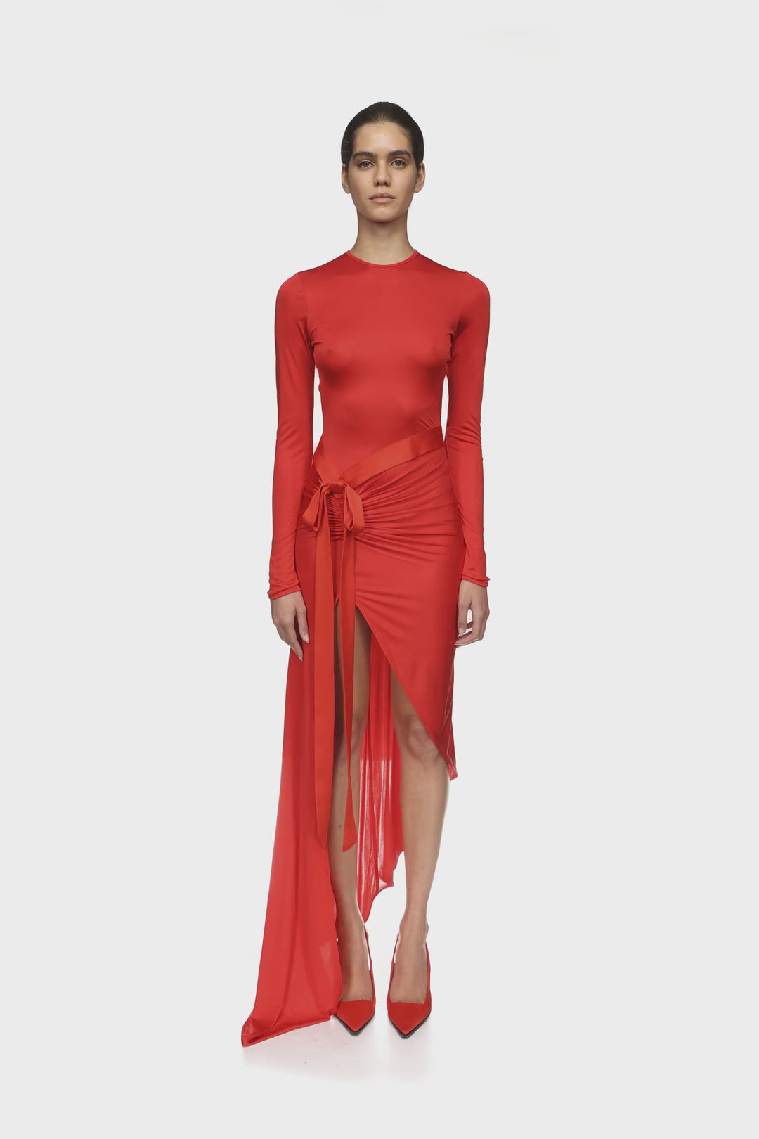 ASYMMETRIC DRESS WITH SATIN BOW