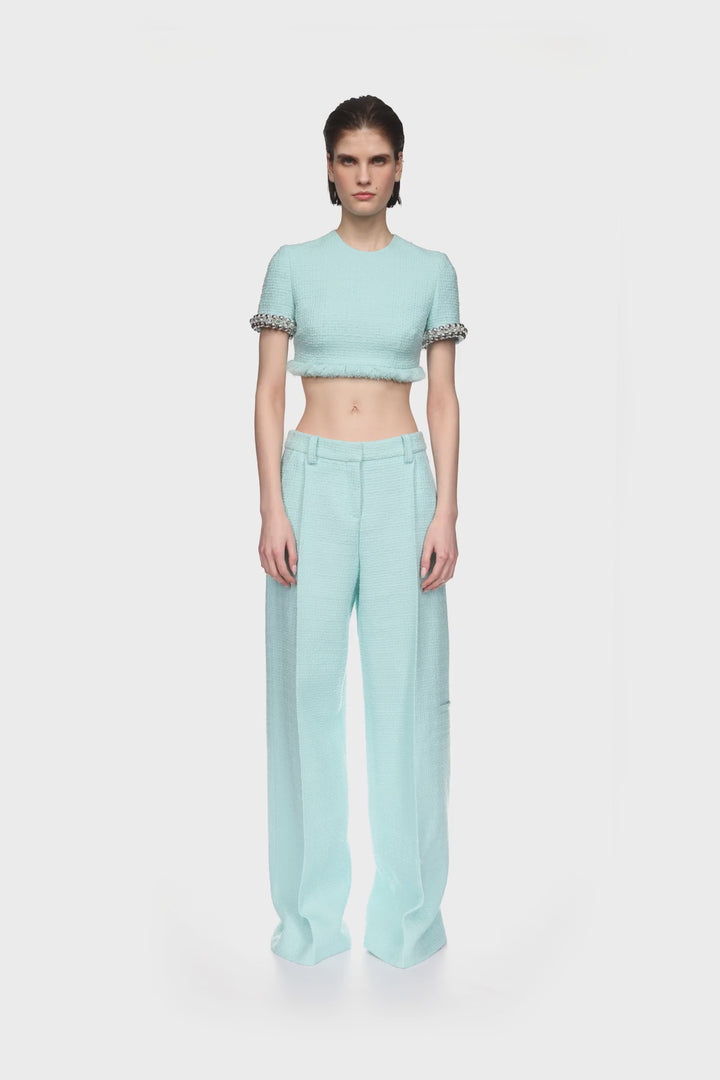 BOUCLE AND CRYSTAL CHAIN CROP TOP