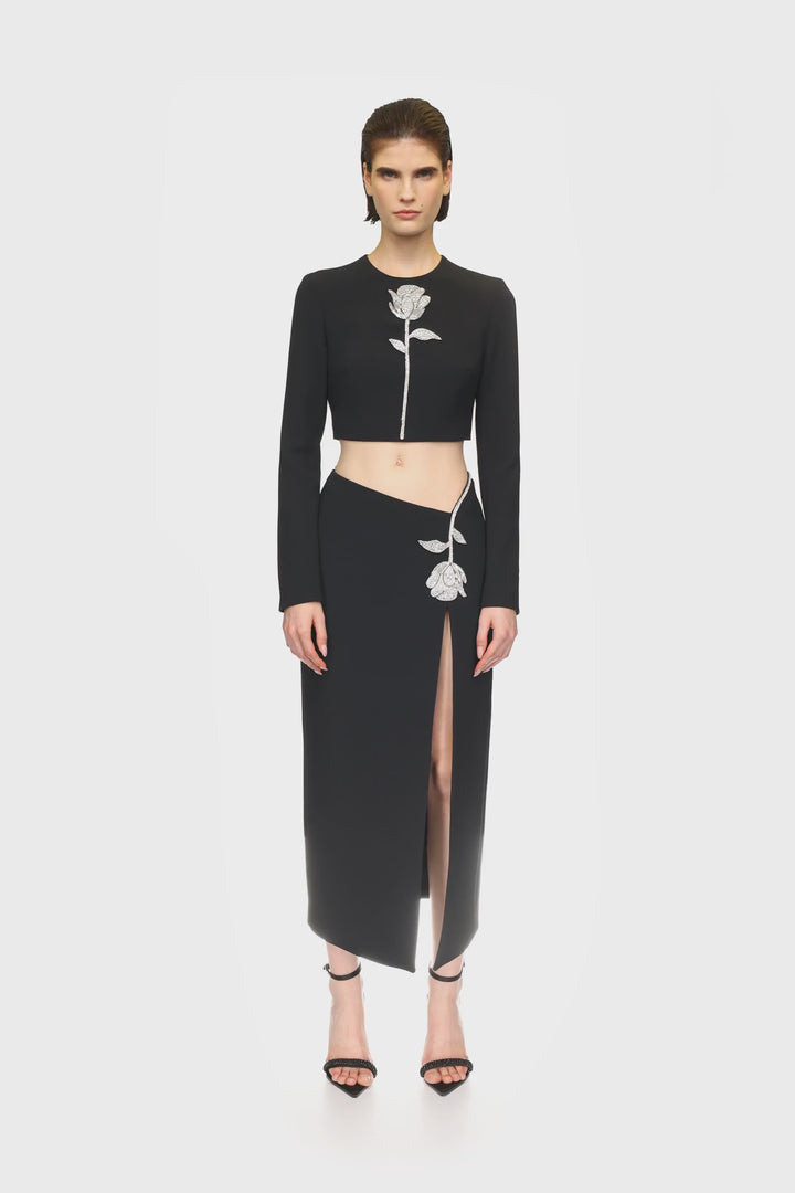 BLACK CRYSTAL ROSE CROPPED TOP
