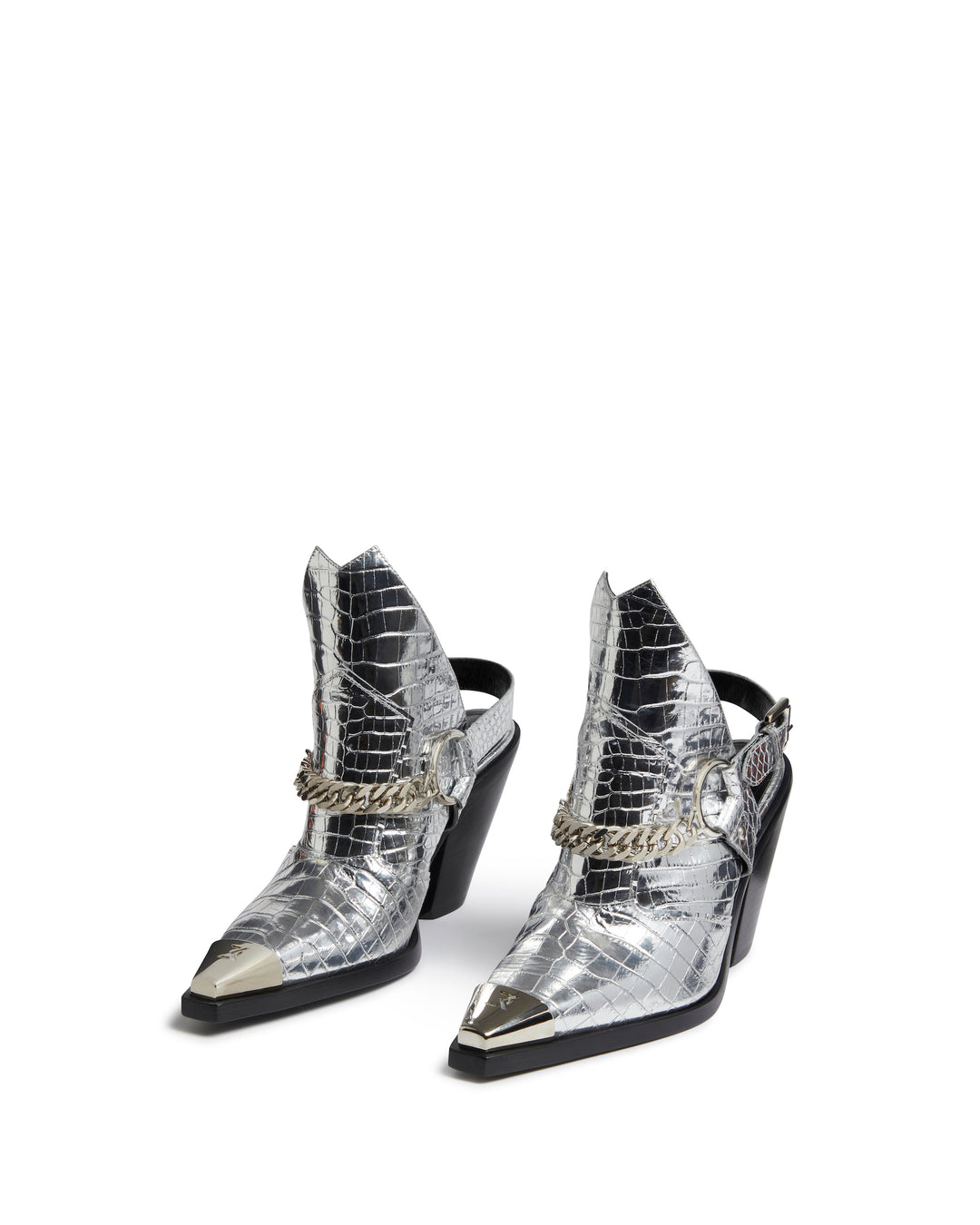 LEATHER ANKLE BOOTS IN SILVER