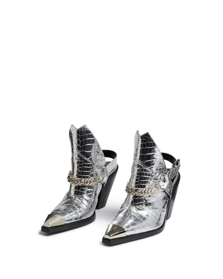 LEATHER ANKLE BOOTS IN SILVER