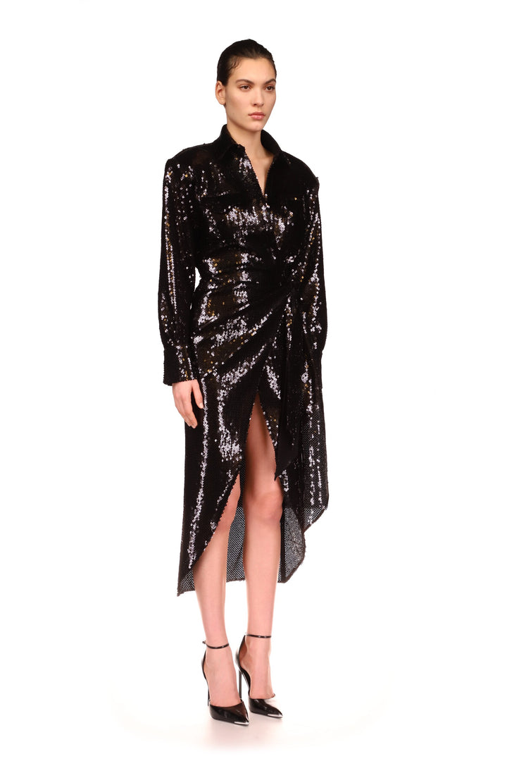 SEQUIN MIDI SHIRT DRESS
