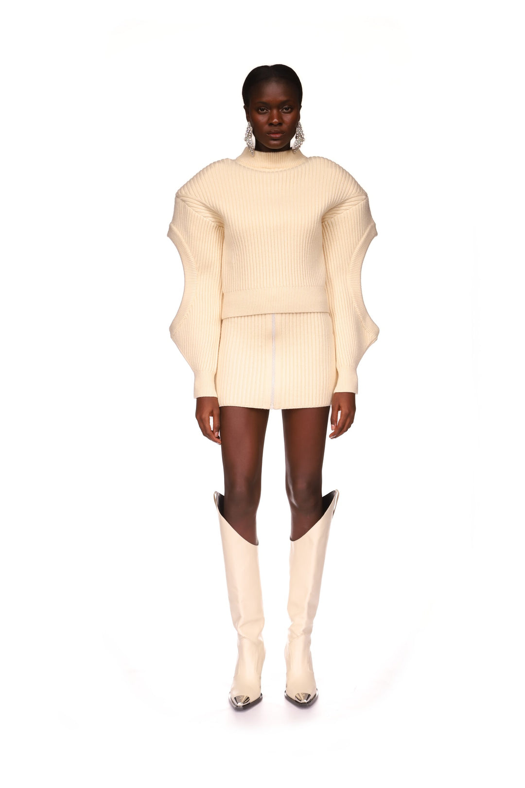 KNEE HIGH LEATHER COWBOY BOOTS IN ECRU