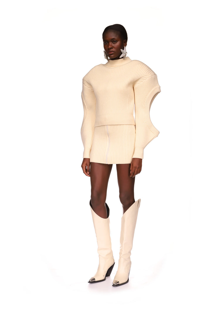 KNEE HIGH LEATHER COWBOY BOOTS IN ECRU